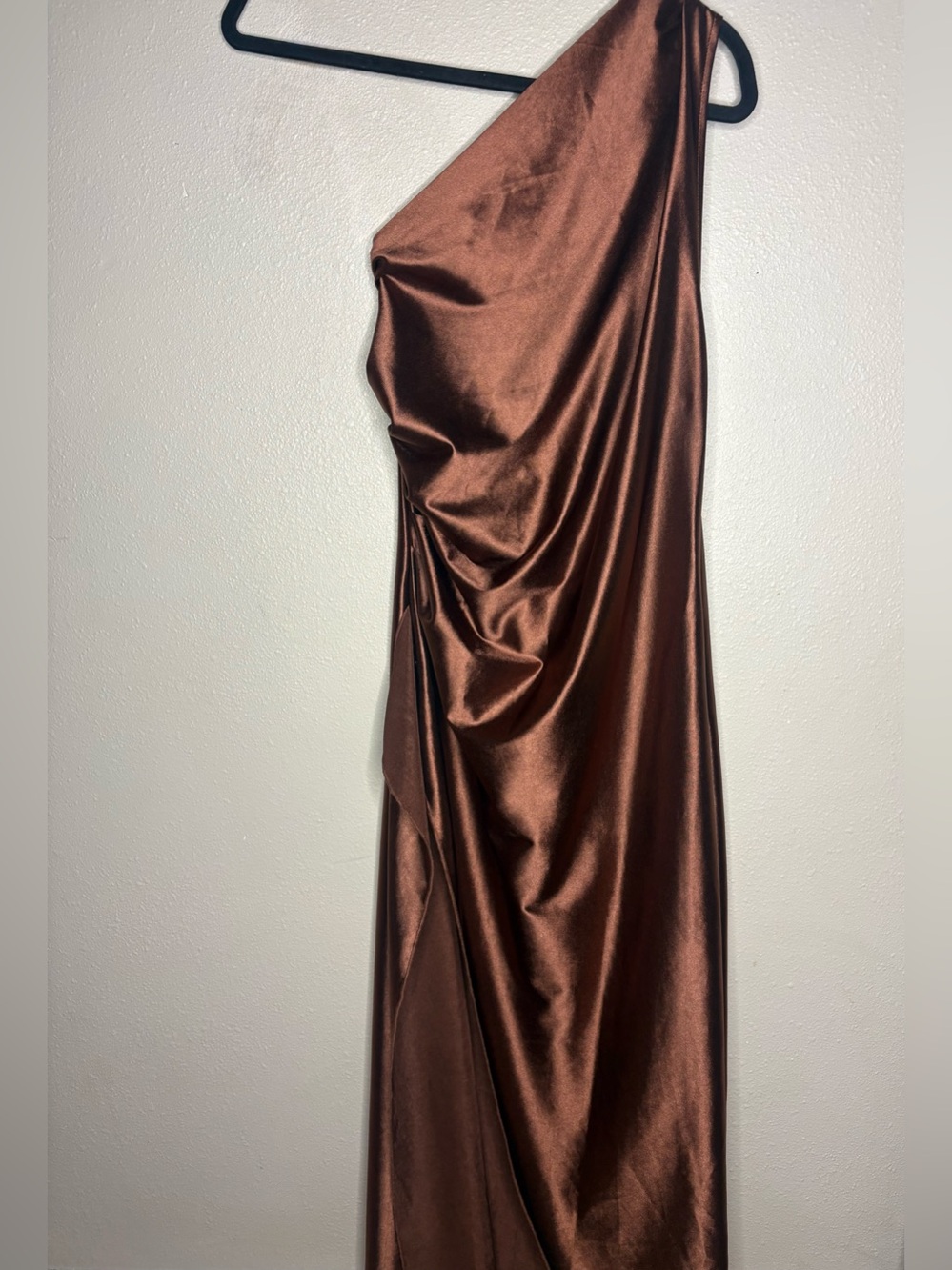 SHEIN- Medium- Chocolate Brown Satin Ruched- Maxi-Elegant